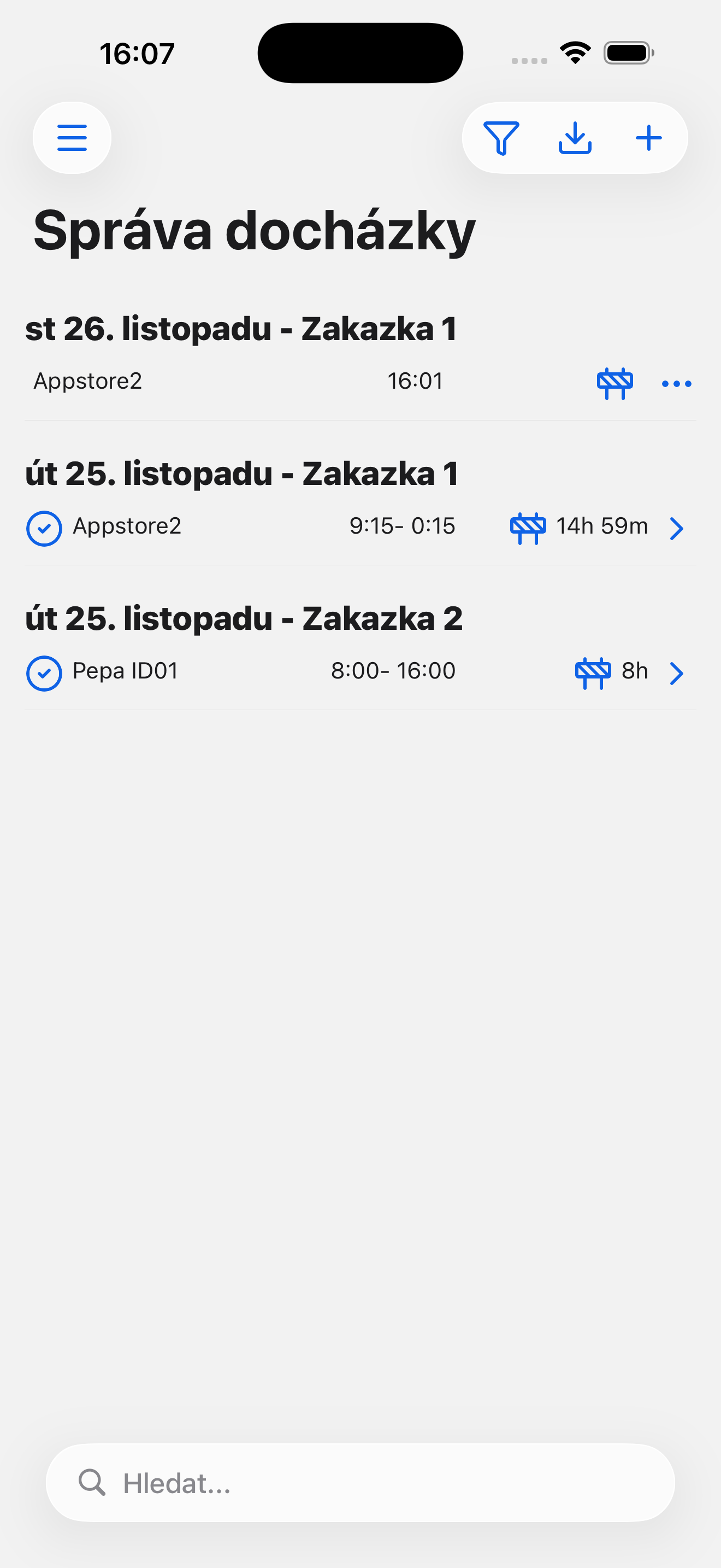 Správa docházky – iPhone