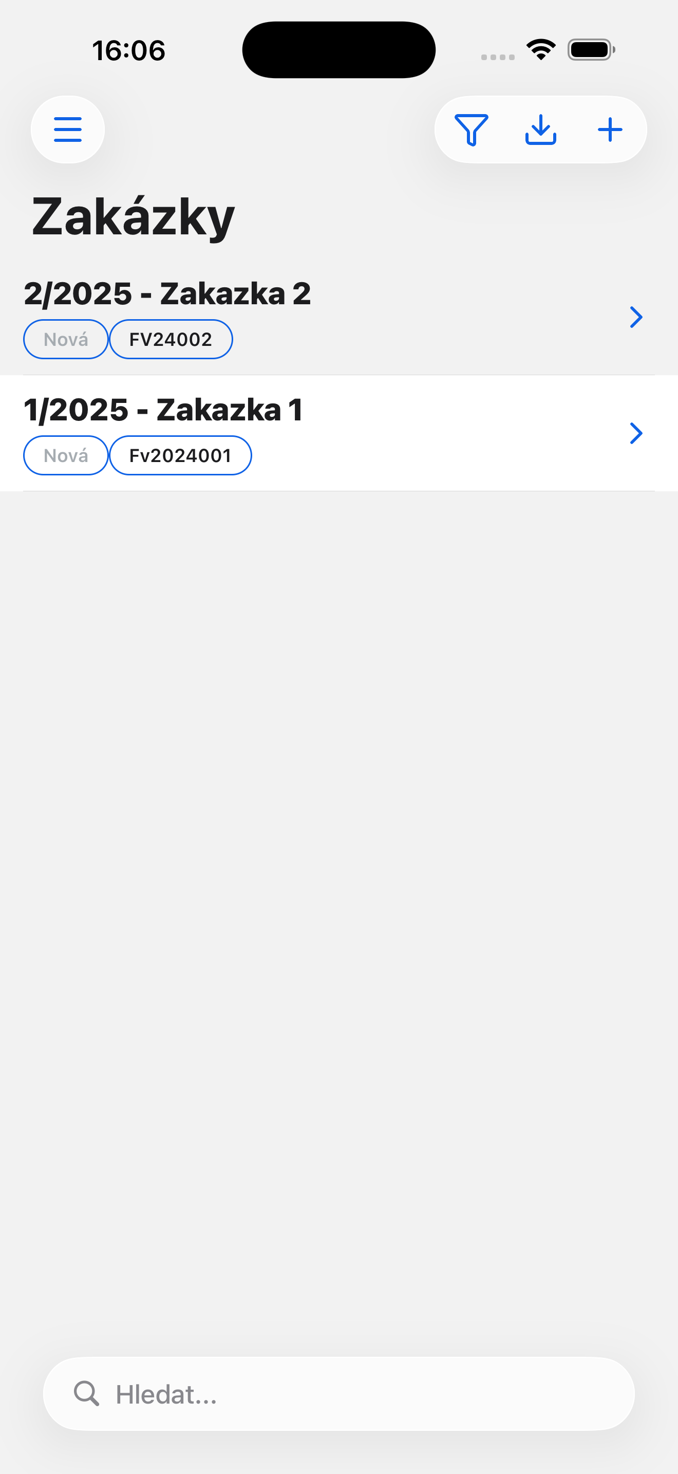 Seznam zakázek – iPhone
